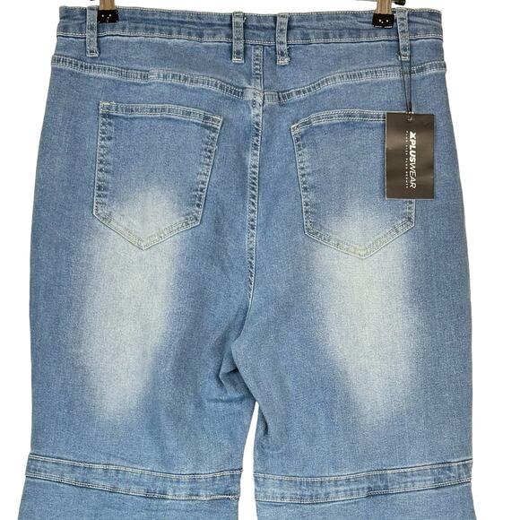 NEW XPlusWear Layered Bell Bottom Stretch Jeans High Waist 70s Style Size Large - Picture 6 of 11